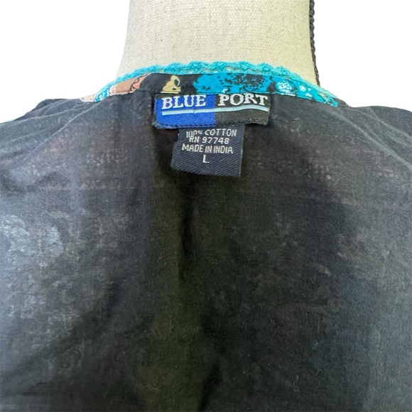 Blue port sleeveless V-neck 100% cotton large shirt. multicoloured blue brown - Picture 5 of 5